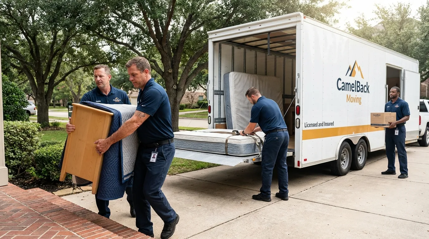 Crew loading residential truck for cross-state move from Mission, KS