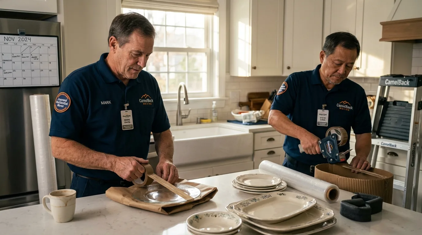 Professional crew packing kitchen dishware in Mission, KS